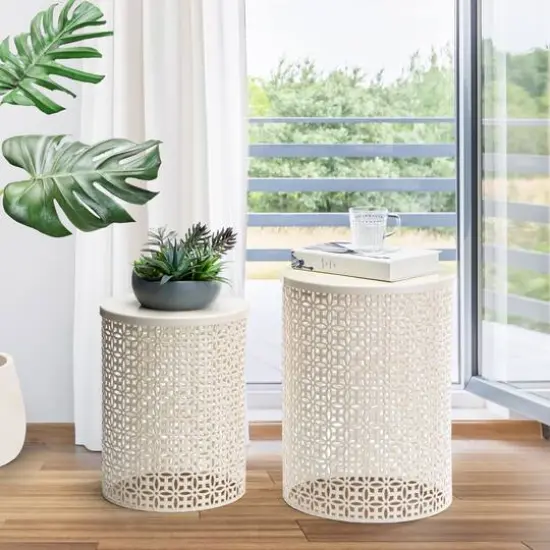 Glitzhome&reg; Multi-Functional Metal Accent Table Set Cream {3}