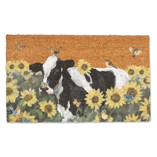 Cow Sunflowers Birds Butterflies Doormat {1}