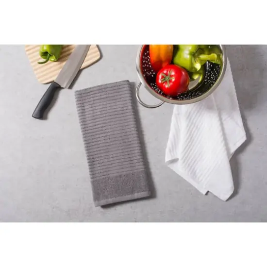 DII&reg; Gray & White Ribbed Terry Dishtowel Set {3}