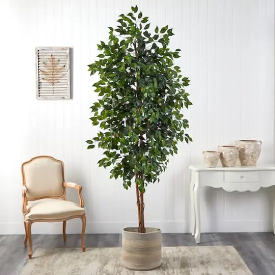 8ft. Ficus Artificial Tree with Handmade Natural Cotton Multicolored Woven Planter {4}