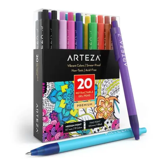 Arteza&reg; Medium & Fine Point Retractable Gel Pen Set {1}