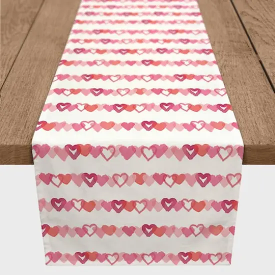 Watercolor Heart Stripes 16" x 90" Cotton Twill Runner {1}