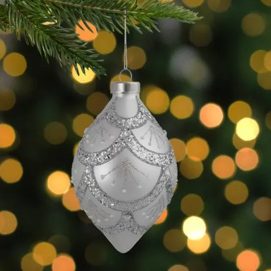 5" Glittered Silver Glass Finial Christmas Ornament {6}