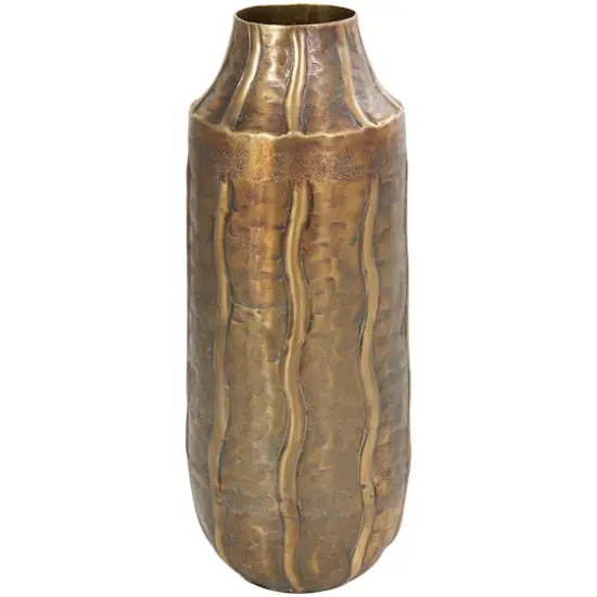 14" Brass Metal Snakeskin Inspired Vase with Dimensional Wavy Accents {1}