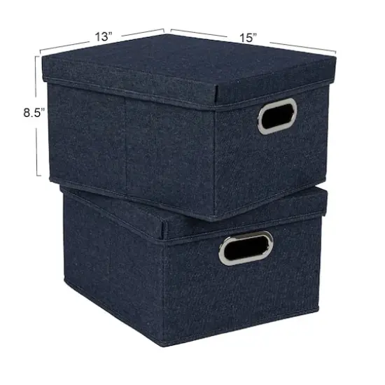 Household Essentials 15" Denim Blue Collapsible Cotton Blend Storage Box with Lid, 2ct. {5}