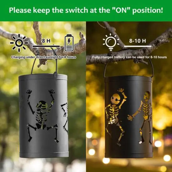 Glitzhome® 10.75" Halloween Metal Skeleton Solar Powered LED Lantern {5}