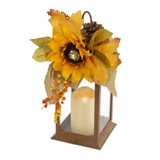 14" Battery-Operated LED Harvest Lantern with Sunflower {1}