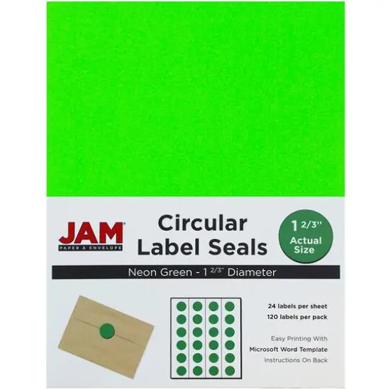 JAM Paper Circular Seal & Rectangular Mailing Address Label Combo Set Neon Green {6}