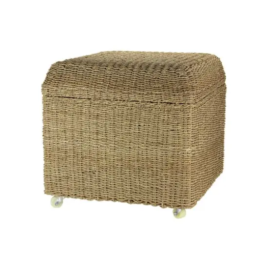 Household Essentials 18" Seagrass Rolling Wicker Storage Ottoman {1}