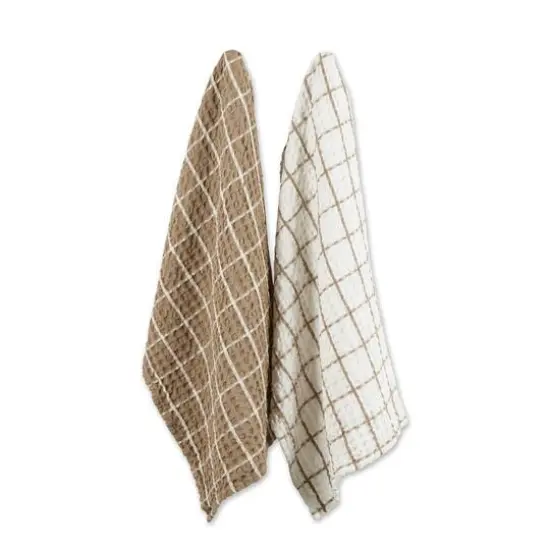 DII&reg; Windowpane Oversized Washed Waffle Dishtowels, 2ct. Stone {1}