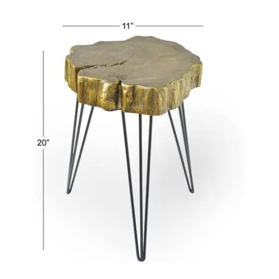 26" Polystone & Metal Modern Accent Table Gold {6}