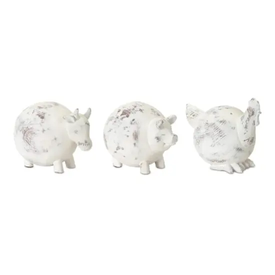 4.5" White Resin Farm Animal Set {1}