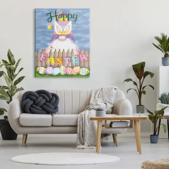 Stupell Industries Happy Easter Garden Gnome Eggs Canvas Wall Art {3}