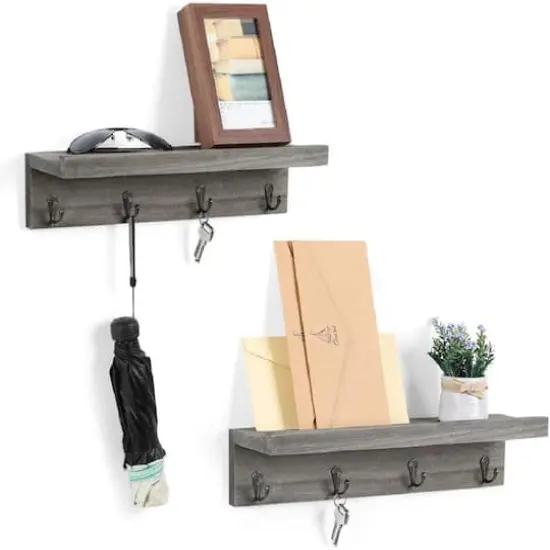 NEX™ 16" Rustic Gray Modern Wall-Mounted 4-Hook Coat Racks, 2ct. {6}