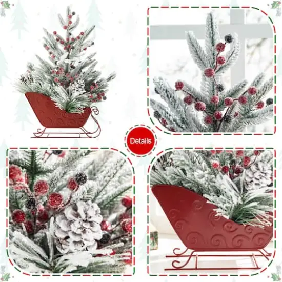 Glitzhome&reg; 21" Christmas Red Sleigh Frosted Floral Centerpiece {7}