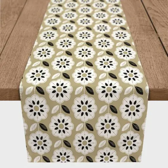 Mod Gold Flower 16" x 72" Cotton Twill Runner {1}