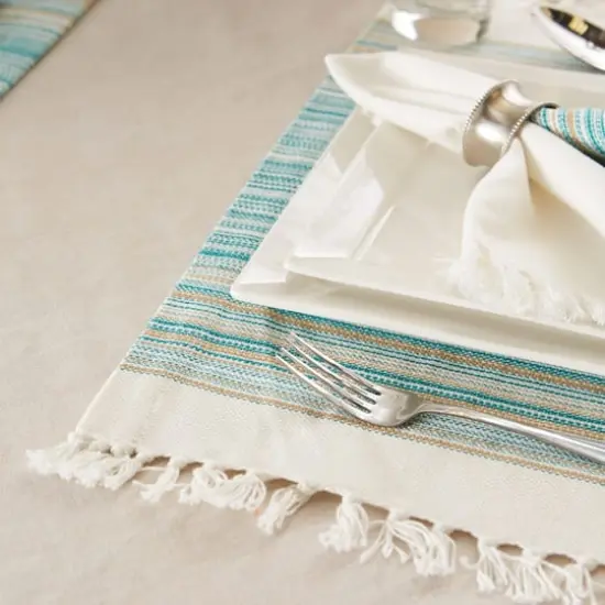 DII® 13" x 20" Fringed Striped Tabletoppers, 6ct. Teal Blue {5}