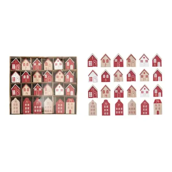 Hello Honey&reg; Red, White & Natural Wood House Advent Calendar Set {1}