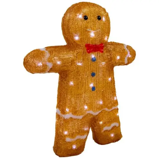16" LED Lighted Acrylic Gingerbread Man with Bow Tie Christmas Decoration {3}