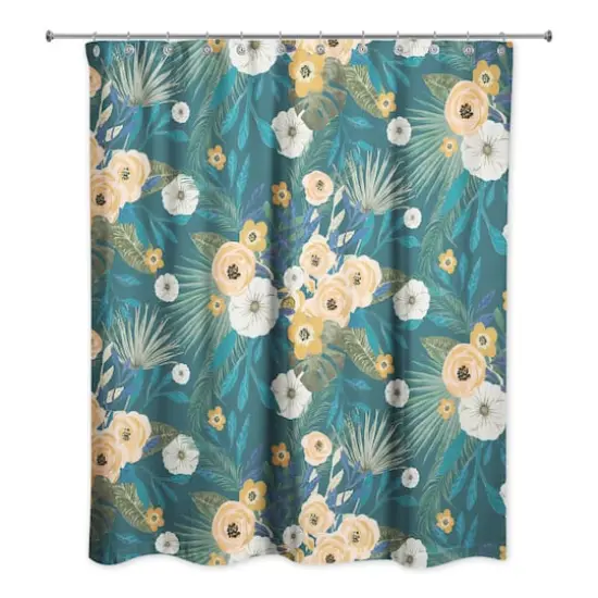 Tropical Floral Shower Curtain Teal {1}