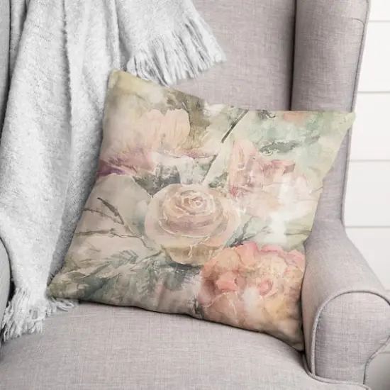 Vintage Distressed Florals Throw Pillow {3}