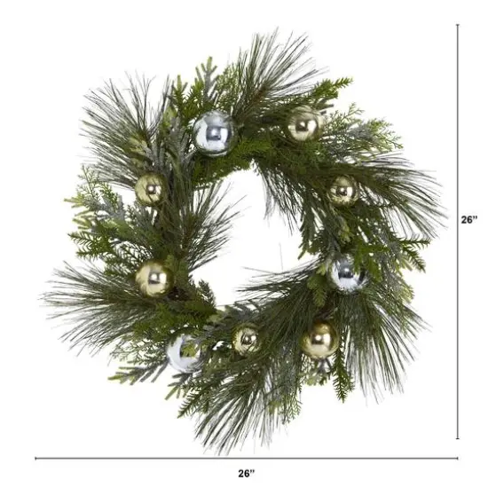 26" Sparkling Pine Wreath with Ornaments {4}