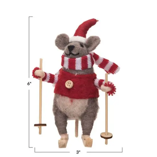 Hello Honey&reg; 6" Wool Felt Skiing Mouse with Winter Coat & Scarf {4}