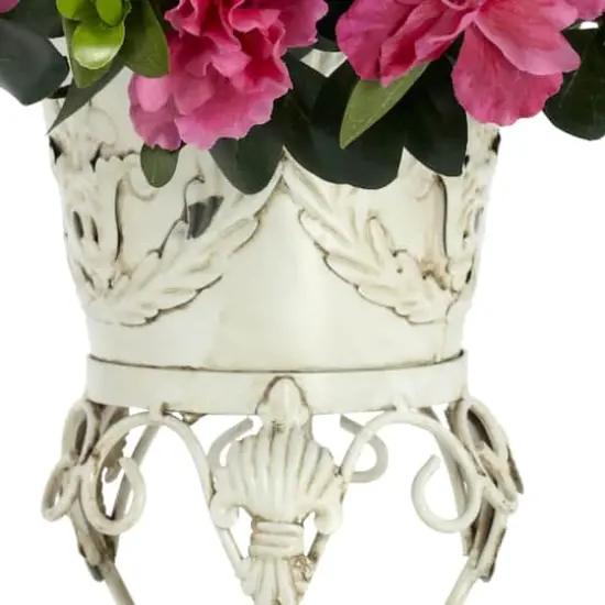 19" Pink Azalea with White Metal Planter {4}