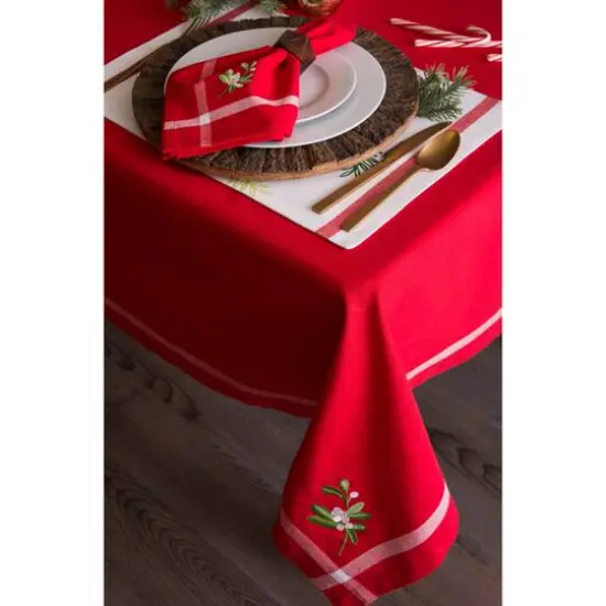 DII&reg; Red Embroidered Mistletoe Corner with Border Napkins, 6ct. {3}