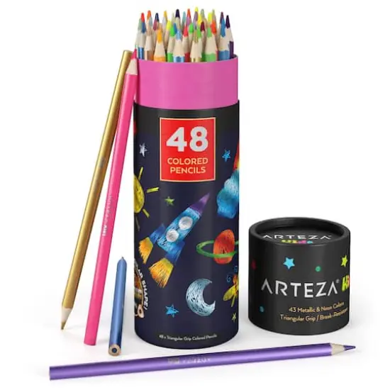 Arteza&reg; Kids Colored Triangular Pencils,Metallic and Neon Colors, set of 48 pcs {1}