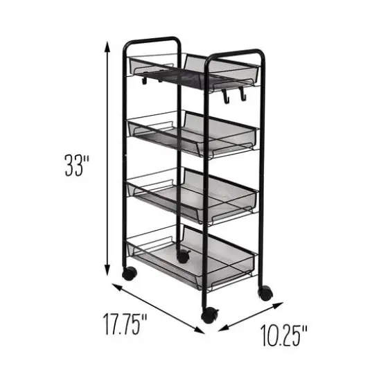 Honey Can Do Black 4-Tier Metal Rolling Cart with Trays {10}