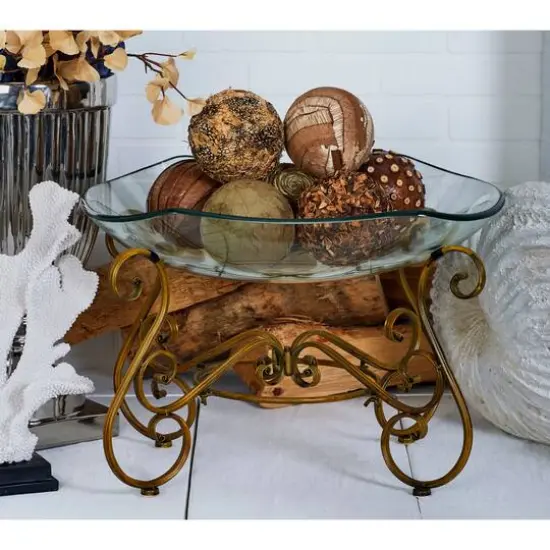 Brass Glass and Metal Traditional Serving Bowl, 14" x 21" x 16" {8}