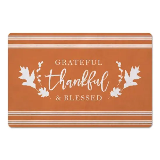 Grateful Thankful Blessed Stripes Floor Mat {1}