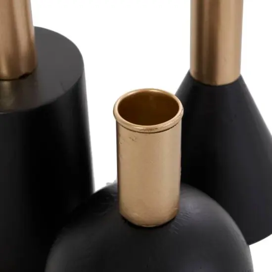 Black Wood Geometric Candle Holder Set {8}