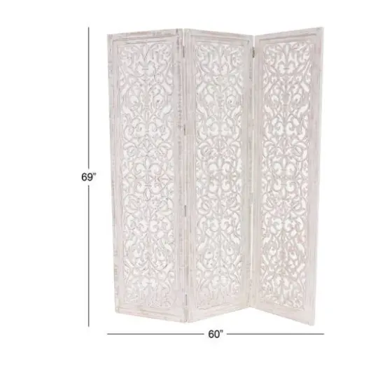 White Mango Wood Farmhouse Room Divider Screen, 69 " x 60 " x 1 " {7}