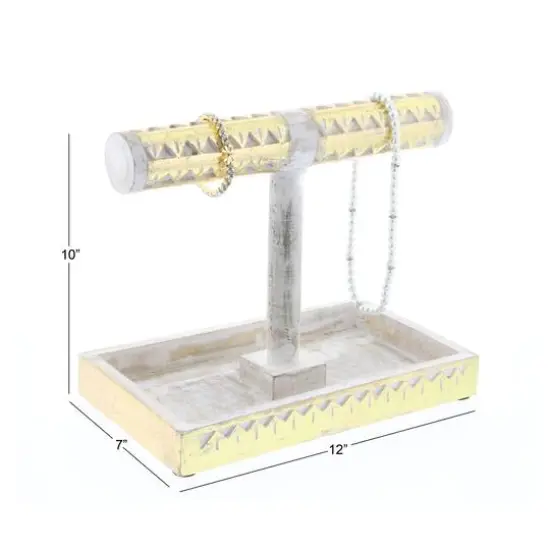 Natural Themed Gold and White Wood Jewelry Stand, 10" x 12" x 7" {8}