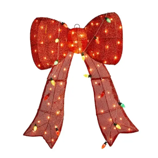 Glitzhome&reg; 35.75"H Lighted Christmas 3D Fabric Bow Outdoor Decor {1}