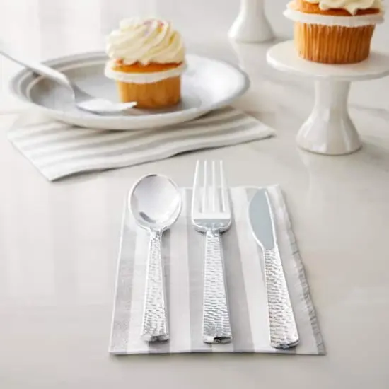 Silver Hammered Plastic Cutlery Set by Celebrate It&trade;, 120ct. {3}