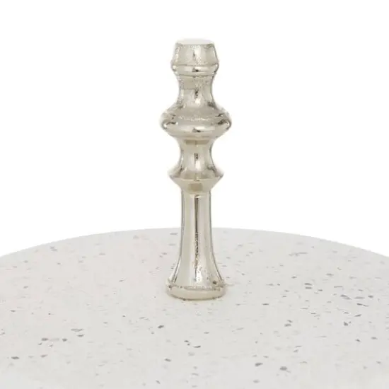 White Stoneware & Aluminum 2 Tier Tray Stand {4}