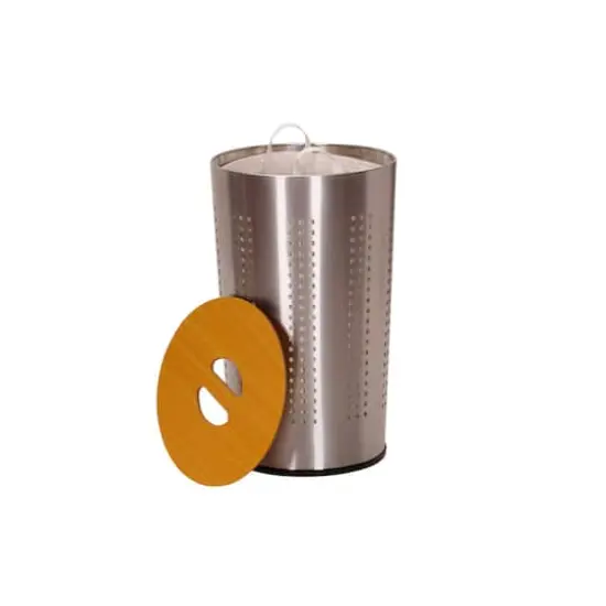 Household Essentials Round Metal Hamper with Engineered Wooden Lid {1}