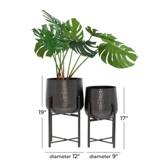 Black Modern Planter, Set of 2" 19", 17" {10}