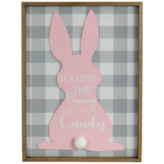 Follow the Bunny He's Got Candy Easter Bunny Framed Wall Sign {1}