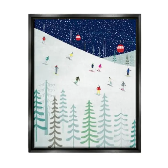 Stupell Industries Skiing Night Sky Winter Slopes Framed Floater Canvas Wall Art Black {1}