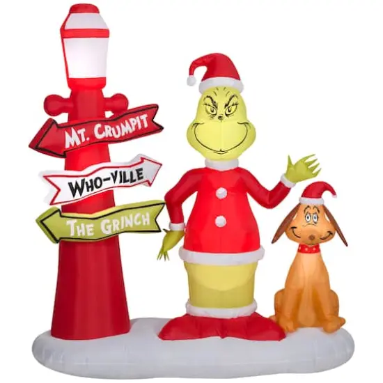6ft. Airblown® Inflatable Christmas Grinch & Max with Lamp Post {1}