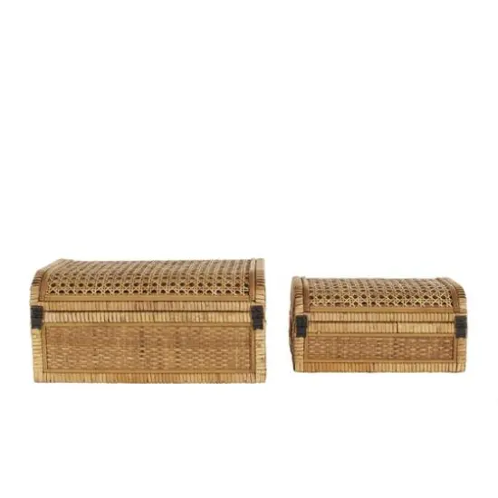 Brown Rattan Handmade Woven Storage Box with Curved Tops & Wrapped Edges, 2ct. {9}