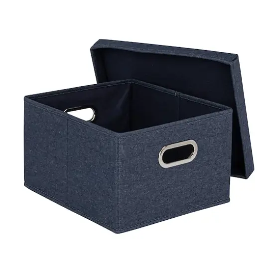 Household Essentials 15" Denim Blue Collapsible Cotton Blend Storage Box with Lid, 2ct. {6}