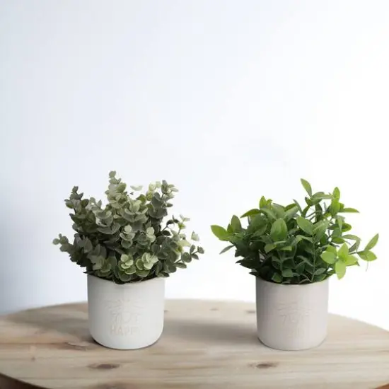 Flora Bunda&reg; 3.75" Bee Kind Ceramic Tea Leaf & Bee Happy Eucalyptus In Ivory Pots Set {4}