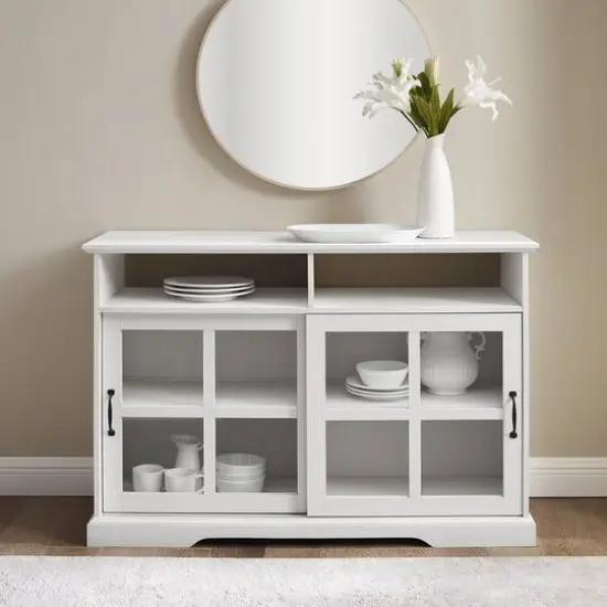 Walker Edison 48" Brushed White Sliding Glass Door Sideboard {6}
