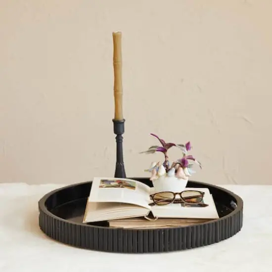 Hello Honey&reg; 20" Black Pleated Tray with Handles {3}