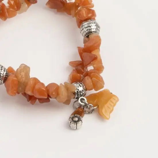 John Bead Peach Aventurine Orange Natural Stone 2-Strand Bracelet with Butterfly Charm {3}